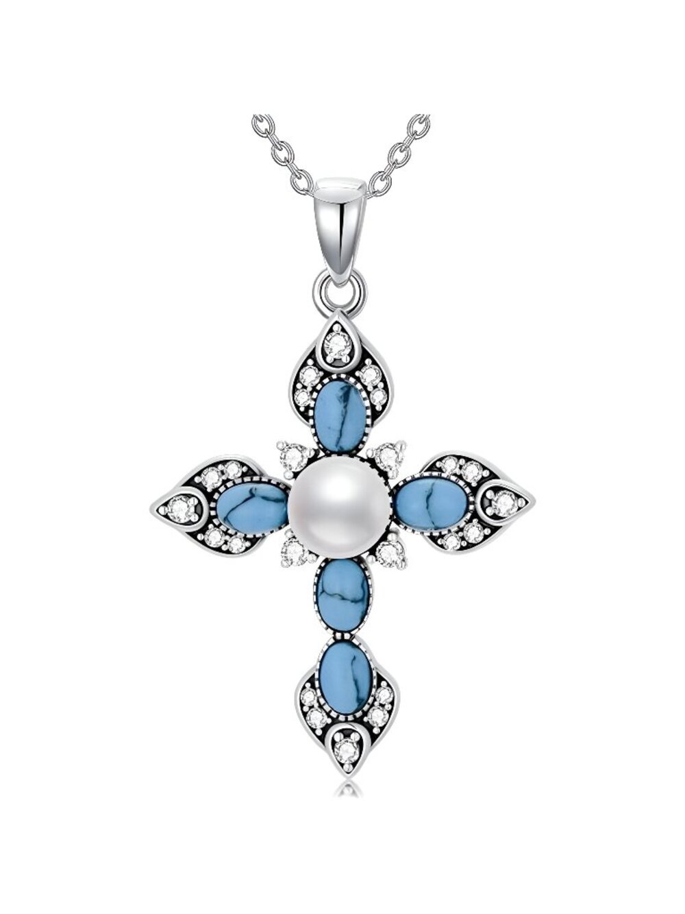 Cross Pearl Necklace Lucky Celtic Knot/Retro/Crown 925 Sterling Silver